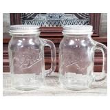 4" Ball Glass Mug Handle Jar Salt & Pepper Shakers