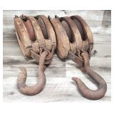 2) Antique Upson Walton Wood Pulleys