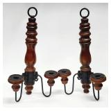 MCM Wood & Metal Candelabra Wall Sconces