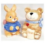 2) Porcelain Ceramic Rabbit, Bear Cookie Jars
