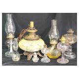 8pc Vtg Glass Oil, Electric Lamps