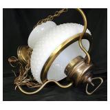 Vtg Hobnail Milk Glass Shade Electric Hanging Lamp