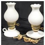 2 Vtg Hobnail Milk Glass Electric Lamps