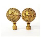 Vtg Gold Filigree Ball Lamp Finial Set