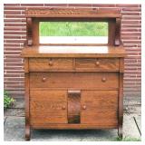 Antique Oak Wood Mirrored Buffet