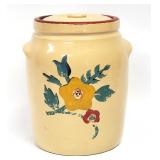 Vtg. Hand Painted Floral Stoneware Cookie Jar
