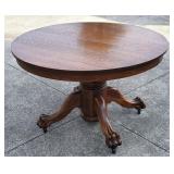 Antique Oak Wood Claw Footed Round Dining Table