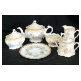 6pc Antique China, Teapot, Cream Sugar