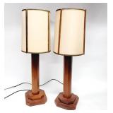 Vtg MCM Wood Base Slinder Table Lamps