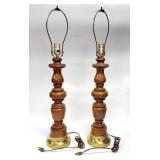 Vtg MCM Turned Wood Table Lamps