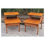 Vtg MCM STANLEY 2 Tier Wood End Tables