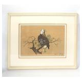 Signed Karl J Feng Bald Eagle Framed Watercolor