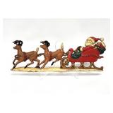 Vtg Cast Aluminum Santa & Reindeer Wall Decor