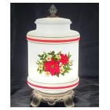 Vtg Cast Base Glass Shade Poinsettia TV Lamp