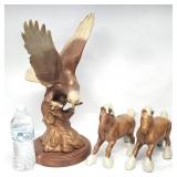 Vtg Eagle & Horses Ceramic Art Pottery Figurines