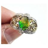 Sterling Silver Size 7.25 Oval Ammolite Ring