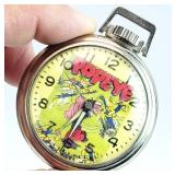 Vtg USA POPEYE Silver Tone Pocket Watch Working