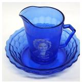 Shirley Temple Blue Depression Glass Creamer, Bowl