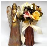 Ceramic 17.5" Angel Figurine + Floral Bouquet