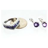 3pc Sterling Silver Amethyst Ring & Earrings