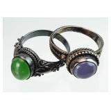 2pc Sterling Silver Green & Orange Ladies Rings