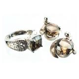 3pc Sterling Silver Smoky Quartz Ring & Earrings