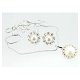 3pc Sterling Silver Pearl Necklace & Earrings
