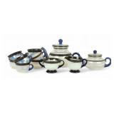 (11pc) Fry Foval Delf Blue Silver Accented Tea Set