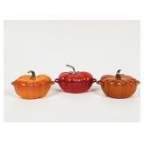 (3pc) Staub Enameled Cast Iron Pumpkin Cocottes