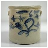 Antique Stoneware Crock with Blue Floral Design