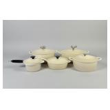 (5pc) Le Creuset Cream Enameled Cast Iron Cookware