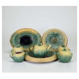 Antique English Majolica Pinapple Tea Set & Servin