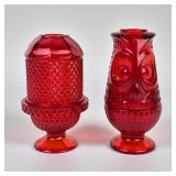 Viking Glass Ruby Red Diamond Point & Owl Fairy La