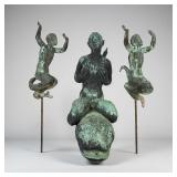 Antique Bronze Mermaid Riding Dolphin Fountain Sta