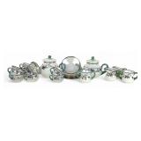 (22pc) Fry Foval Jade Green Silver Accented Tea Se