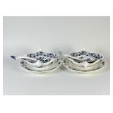 (2) Meissen Blue Onion Sauce Boats with Underplate