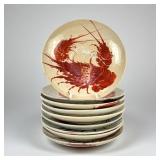 (9pc) Japanese Studio Hand-Painted Lobster Pottery