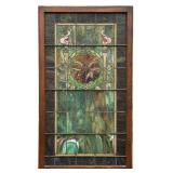 Leaded Stained Glass Window With Green & Pink Torc