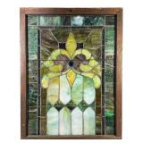 Stained Glass Window With Green & Blue Fleur-de-Li
