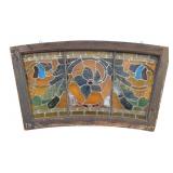 Curved Stained Glass Window With Red & Purple Flor