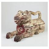 Antique Folk Art Wood Cat-Form Box