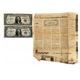 (2) 1935 Hawaii Overprint Brown Seal $1 Silver Cer