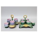 Pair Of Majolica Pineapple Egg Cup Holders
