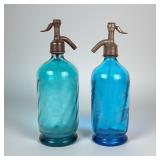 (2) Antique Blue Glass Soda Siphon Bottles
