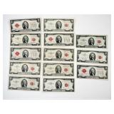 (13) Assorted Vintage $2 Notes