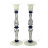 Pair Of Fry Foval Delft Blue Festoons Candlesticks