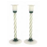 Pair Of Fry Foval Jade Twist Candlesticks (B)