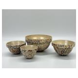 (4pc) Red Wing Pottery Blue & Orange Sponge Mixing