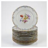 (12) Meissen Hand Painted Floral Dinner Plates