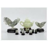 Group Of Jadite Pieces Including Roosters